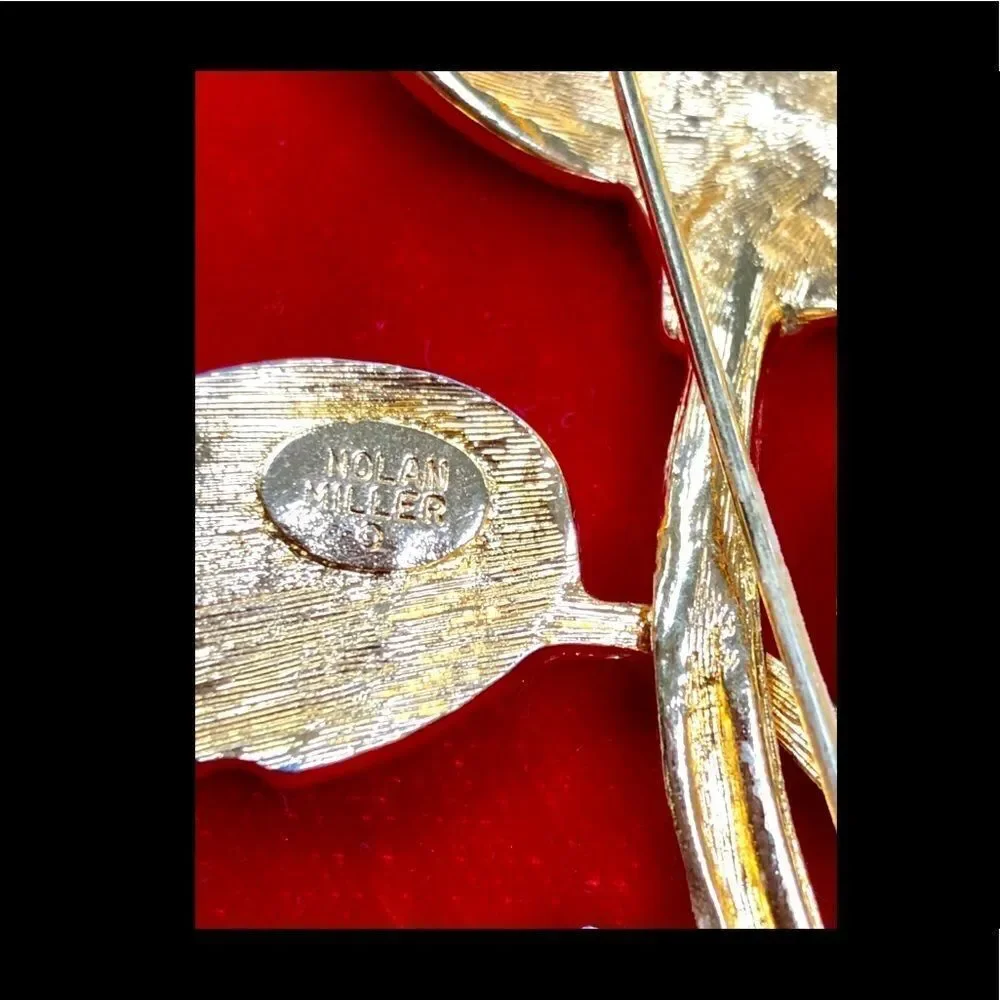 Nolan Miller Signed Large Rhinestone Rose Brooch